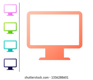 Coral Computer monitor screen icon isolated on white background. Electronic device. Front view. Set icon in color buttons. Vector Illustration