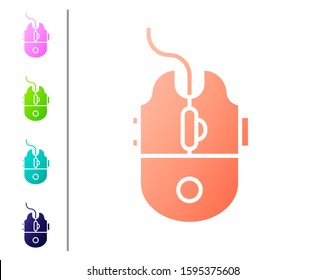 Coral Computer mouse gaming icon isolated on white background. Optical with wheel symbol. Set color icons. Vector Illustration