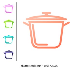 Coral Cooking pot icon isolated on white background. Boil or stew food symbol. Set color icons. Vector Illustration