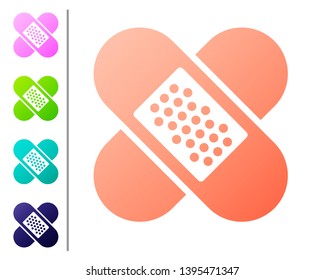 Coral Crossed bandage plaster icon isolated on white background. Medical plaster, adhesive bandage, flexible fabric bandage. Set color icons. Vector Illustration