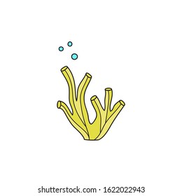 Coral cute vector illustration. Hand drawn outlined ocean, marine, sea yellow coral animal. Isolated.