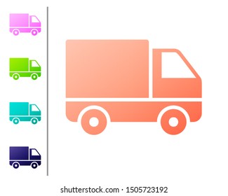 Coral Delivery cargo truck vehicle icon isolated on white background. Set color icons. Vector Illustration