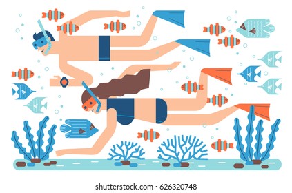 Coral diving illustration