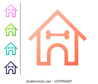 Coral Dog house and bone icon isolated on white background. Dog kennel. Set color icons. Vector Illustration