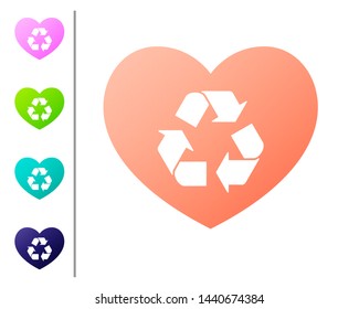 Coral Eco friendly heart icon isolated on white background. Heart eco recycle nature bio. Environmental concept. Set color icons. Vector Illustration