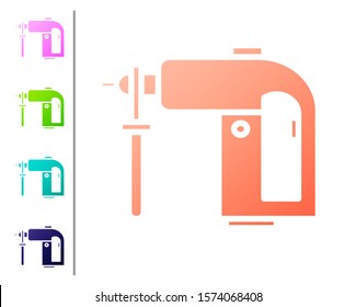 Coral Electric rotary hammer drill machine icon isolated on white background. Working tool for construction, finishing, repair work. Set color icons. Vector Illustration