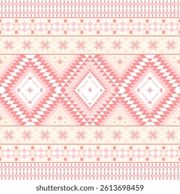 Coral ethnic kilim motifs with diamond medallions and star borders. Traditional folk pattern blends geometric precision with artisanal charm for global-inspired decor.​​​​​​​​​​​​​​​​