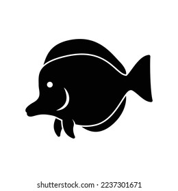 Coral fish icon for ocean creature or seafood in black solid style