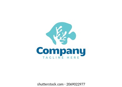 coral fish logo with a combination of fish and coral silhouettes with negative space style.