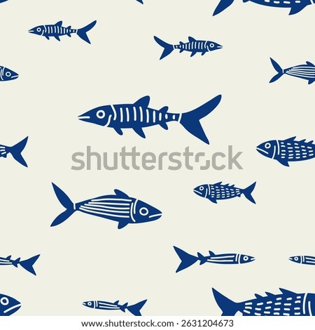 Coral fish seamless pattern with hand drawn fish types. Sea life background, ocean texture, underwater nature design.