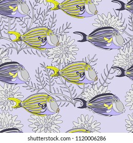 Coral fish seamless pattern. Vector illustration.