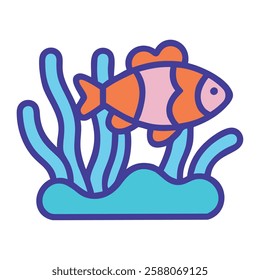 Coral fishes marine life icon illustration