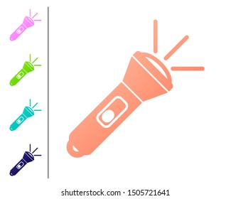 Coral Flashlight icon isolated on white background. Set color icons. Vector Illustration