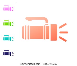 Coral Flashlight icon isolated on white background. Tourist flashlight handle. Set color icons. Vector Illustration