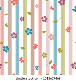 Coral Floral Stripes