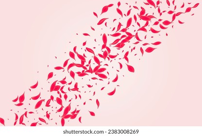 Coral Floral Vector Pink Background. Fall Peach Poster. Red Cherry Summer Frame. Ruby Tender Petal Cover.