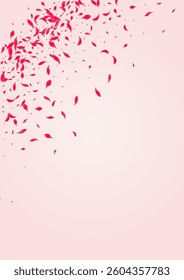 Coral Floral Vector Pink Background. Japanese Peach Poster. Scarlet Blossom Fly Backdrop. Carmine Beauty Rose Texture.