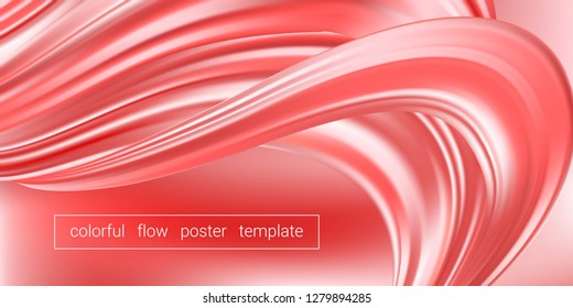 Coral Flow Background, 3d Pastel Abstract Fluid Shape. Brush or Ink Strokes. Trendy Wallpaper, Dynamic Flow Poster in Pastel Color Design. Wave Liquid Shape with Gradient. Vector Pastel Background.