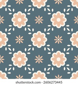 Coral Flower on Blue Background Pattern. Seasonal texture, perfect for textile, wrapping paper or print designs.