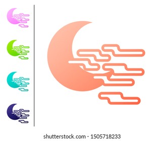 Coral Fog and moon icon isolated on white background. Set color icons. Vector Illustration