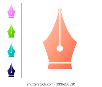 Coral Fountain pen nib icon isolated on white background. Pen tool sign. Set icon in color buttons. Vector Illustration