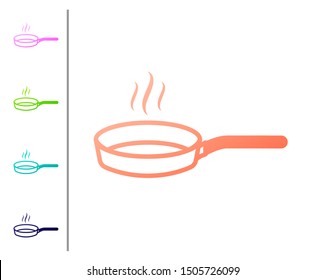 Coral Frying pan icon isolated on white background. Fry or roast food symbol. Set color icons. Vector Illustration