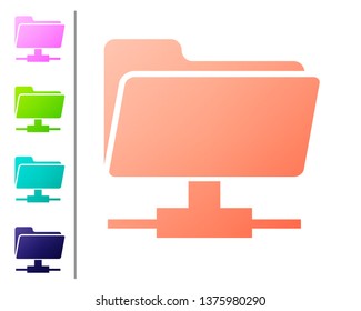 Coral FTP folder icon on white background. Concept of software update, ftp transfer protocol, router, teamwork tool management, copy process, info. Set icon in color buttons. Vector Illustration