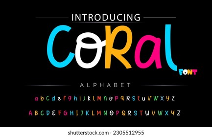 Coral Funky colorful cartoon font type. Vector alphabet