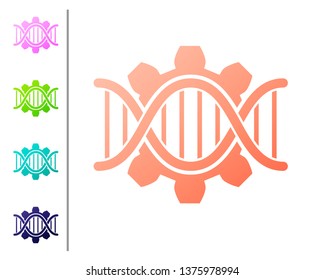 Coral Genetic engineering icon isolated on white background. DNA analysis, genetics testing, cloning, paternity testing. Set color icons. Vector Illustration