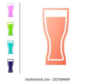 Coral  Glass of beer icon isolated on white background. Set icon in color buttons. Vector Illustration