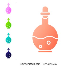 Coral Glass bottle with magic elixir icon isolated on white background. Computer game asset. Set color icons. Vector Illustration