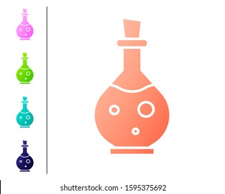 Coral Glass bottle with magic elixir icon isolated on white background. Computer game asset. Set color icons. Vector Illustration