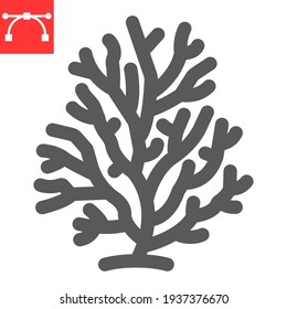 Coral Glyph Icon, Sea And Ocean Animals, Coral Reef Vector Icon, Vector Graphics, Editable Solid Outline Sign, Eps 10