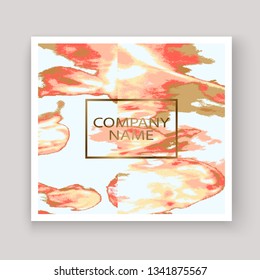 Coral gold marble luxurious texture paint artistic, wedding invitation design. Decorative pink golden splash fluid on white background, vector Illustration. Trendy template vector Cover Card Poster