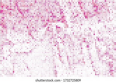 Coral Halftone Distress. Fuchsia Dots Backdrop. Flush Gradient Dirty. Pink Grunge Element. Comic Ink. Vector Wallpaper. Salmon Circle Background. Fuchsia Vintage Digital.