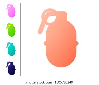 Coral Hand grenade icon isolated on white background. Bomb explosion. Set color icons. Vector Illustration