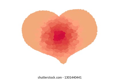 Coral heart made up of many small hearts isolated on white original holiday vector background