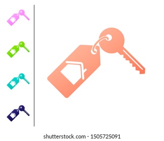 Coral House with key icon isolated on white background. The concept of the house turnkey. Set color icons. Vector Illustration
