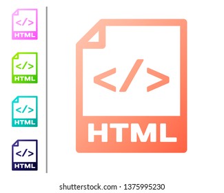 Coral HTML file document icon. Download html button icon isolated on white background. HTML file symbol. Markup language symbol. Set color icons. Vector Illustration