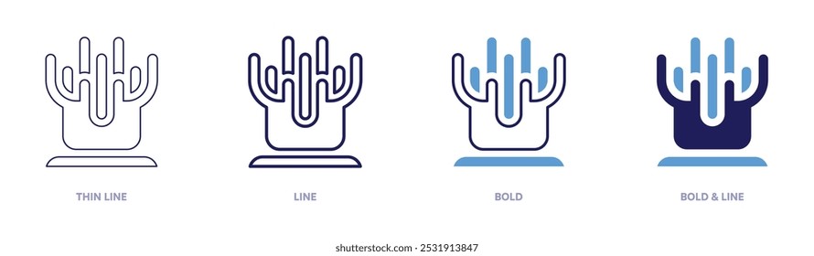 Icono de coral en 4 estilos diferentes. Línea delgada, línea, negrita y línea negrita. Estilo duotono. Trazo editable.