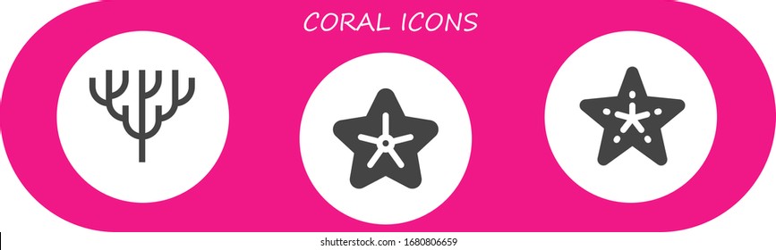 coral icon set. 3 filled coral icons.  Simple modern icons such as: Coral, Starfish