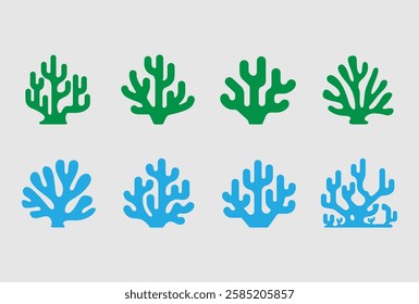Coral Icon Set. Coral Silhouette Collection. Underwater Coral Vector Set. Sea Coral Icon Pack. Marine Corals Silhouette Designs.