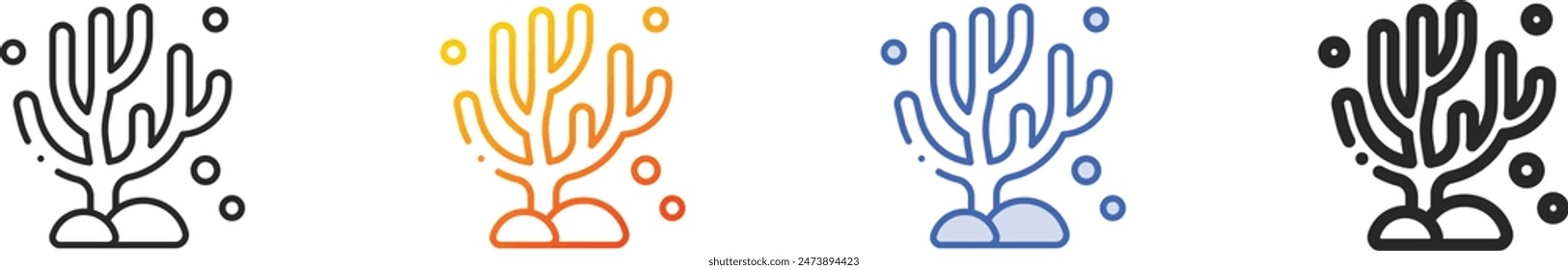 Icono de coral.Diseño lineal delgado, degradado, trazo azul y estilo audaz aislado sobre fondo blanco