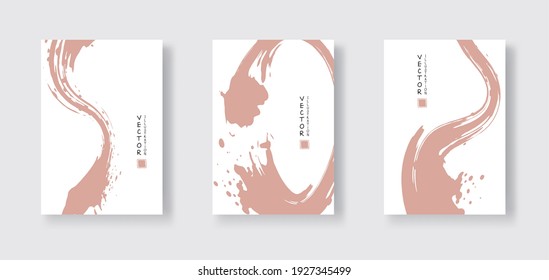 Coral ink brush stroke on white background. Japanese style. Vector illustration of grunge wave stains.Vector brushes illustration.