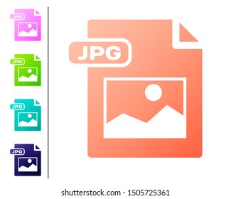 Coral JPG file document. Download image button icon isolated on white background. JPG file symbol. Set color icons. Vector Illustration