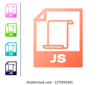 Coral JS file document icon. Download js button icon isolated on white background. JS file symbol. Set color icons. Vector Illustration