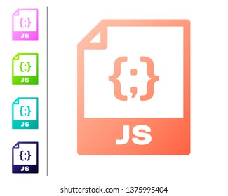 Coral JS file document icon. Download js button icon isolated on white background. JS file symbol. Set color icons. Vector Illustration