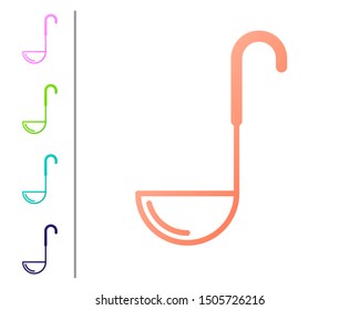 Coral Kitchen ladle icon isolated on white background. Cooking utensil. Cutlery spoon sign. Set color icons. Vector Illustration
