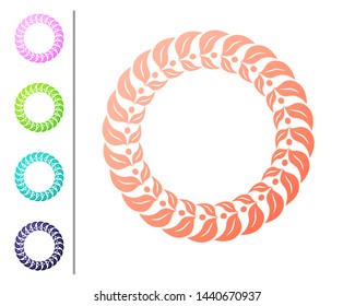 Coral Laurel wreath icon isolated on white background. Triumph symbol. Set color icons. Vector Illustration