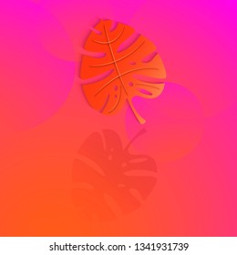 Coral leaf of palm tree and its reflection on  futuristic abstract background. Design element for banner, background, cover, wallpaper, flyer, poster. Vector illustration.
